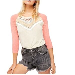 Free People Spring Bound Crochet Paneled Shirt